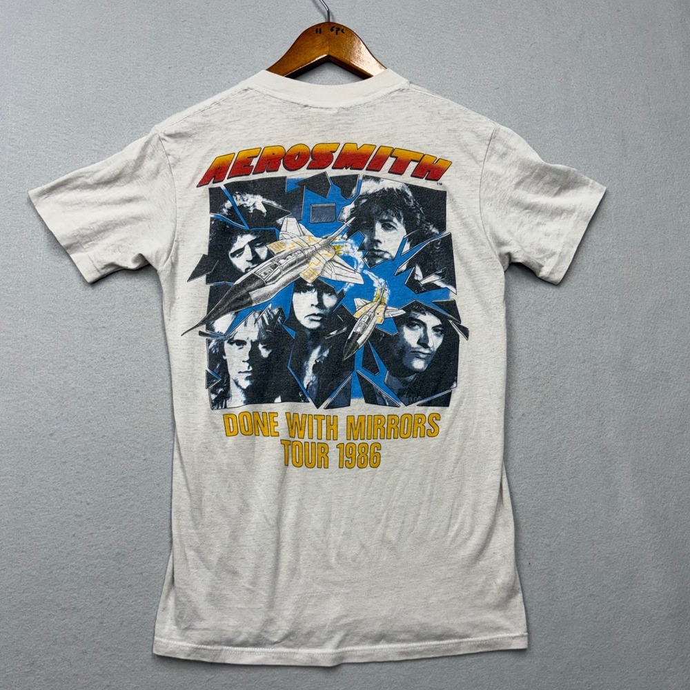 Aerosmith T Shirt Mens XS Gray Done With Mirrors Tour 1986 Aero Force One Rock